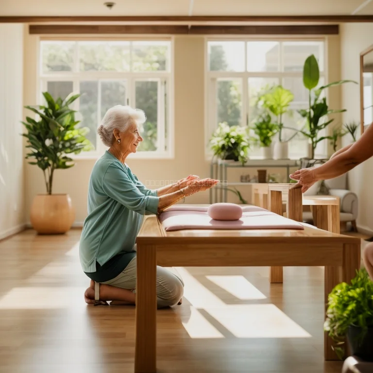 Therapist assisting senior with massage
